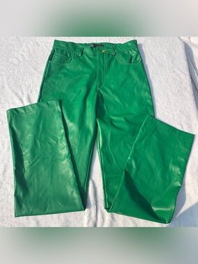 Zara Green Faux Leather Wide Leg Pants Women’s Size 6